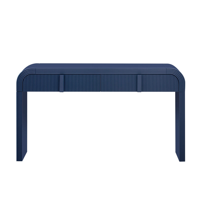 Clihome Modern Console Table with 2 Storage Drawers, Fluted Entryway Table with Rounded Silhouette for Hallway Living Room and Entryway (Navy Blue)