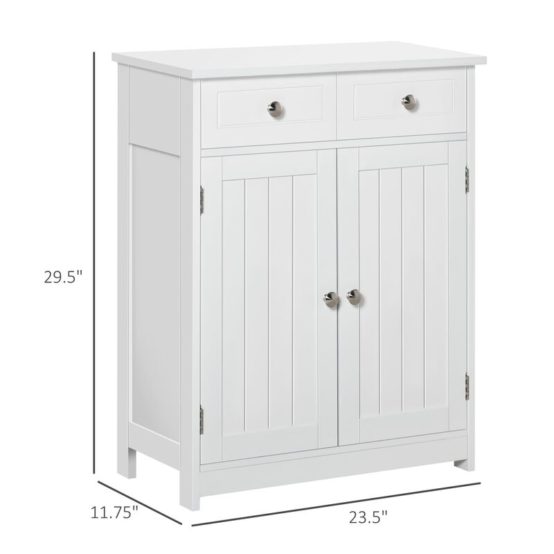 White Bathroom Tower: Freestanding Cabinet with Doors & Drawers