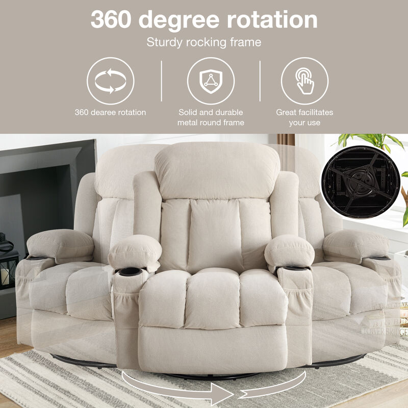 39.76 in. W Velvet Recliner with Rocking, Remote Control, Tufted and Storage
