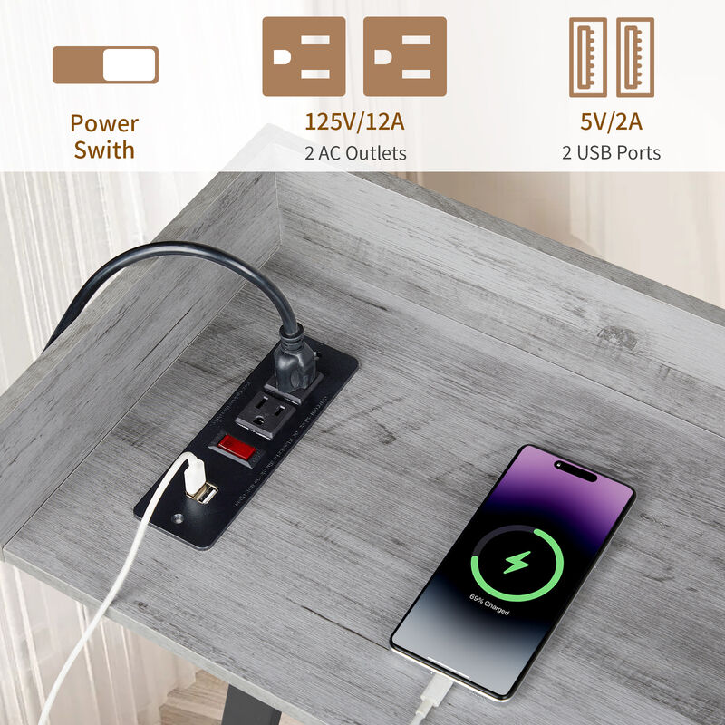 Extra Long Console Table Sofa Table with 2 Power Outlets & USB Ports for Charging & Storage