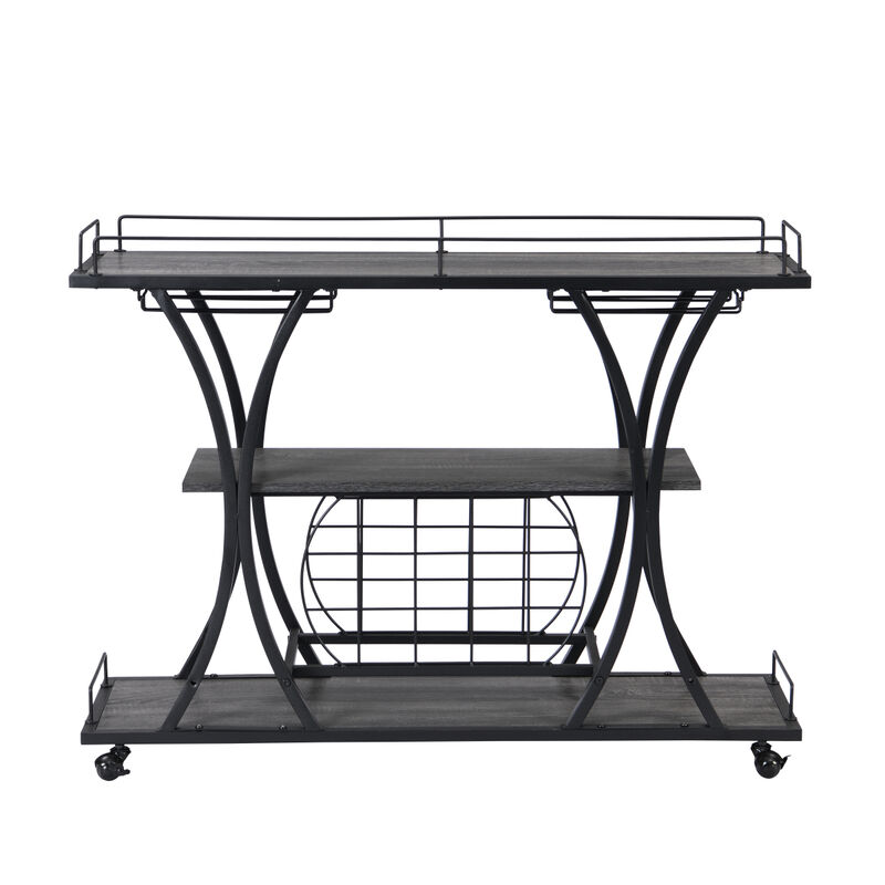 Industrial Bar Cart Kitchen Bar Serving Cart For Home With Wheels 3 - Tier Storage Shelves
