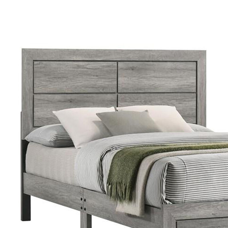 Robin King Size Bed, Platform Base, Driftwood, 8 Support Legs - Benzara