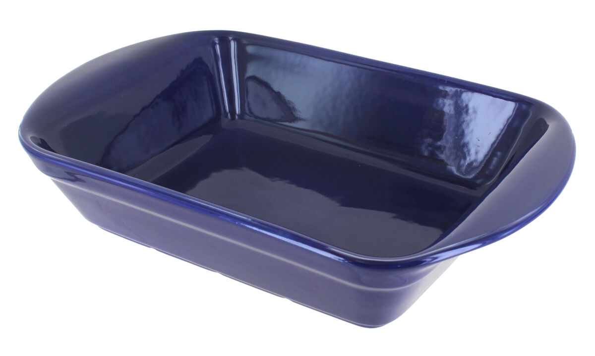 Blue Rose Polish Pottery Mosaic Flower Large Rectangular Baker with Handles