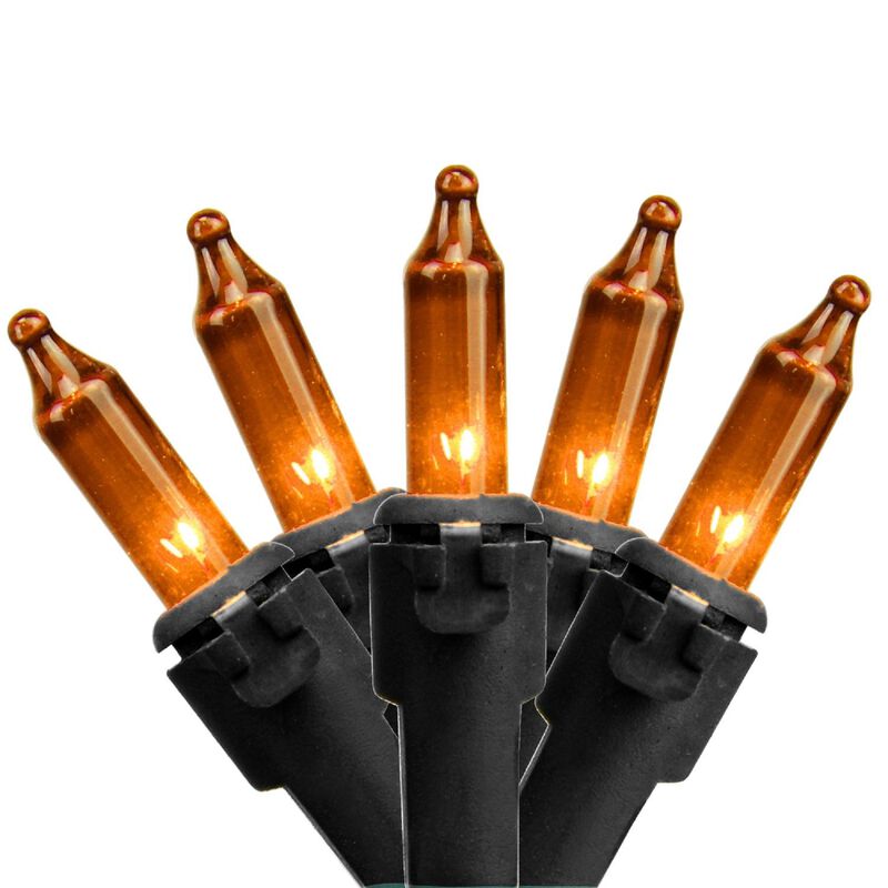 50ct Orange Mini Christmas Lights  10ft Black Wire