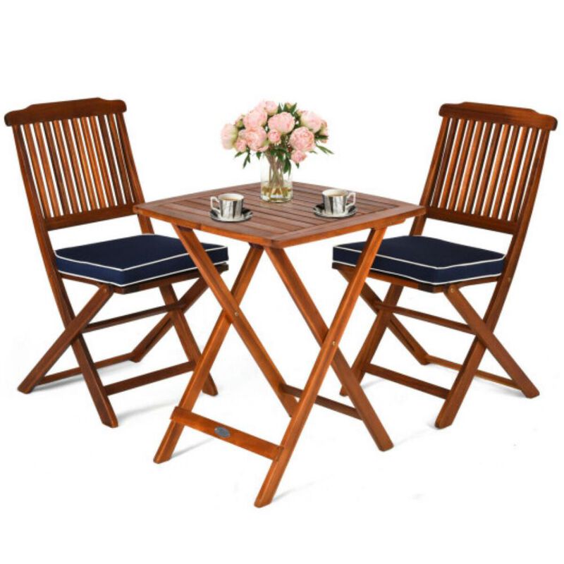 3 Pcs Patio Bistro Set Wood Folding Table Set Garden Yard