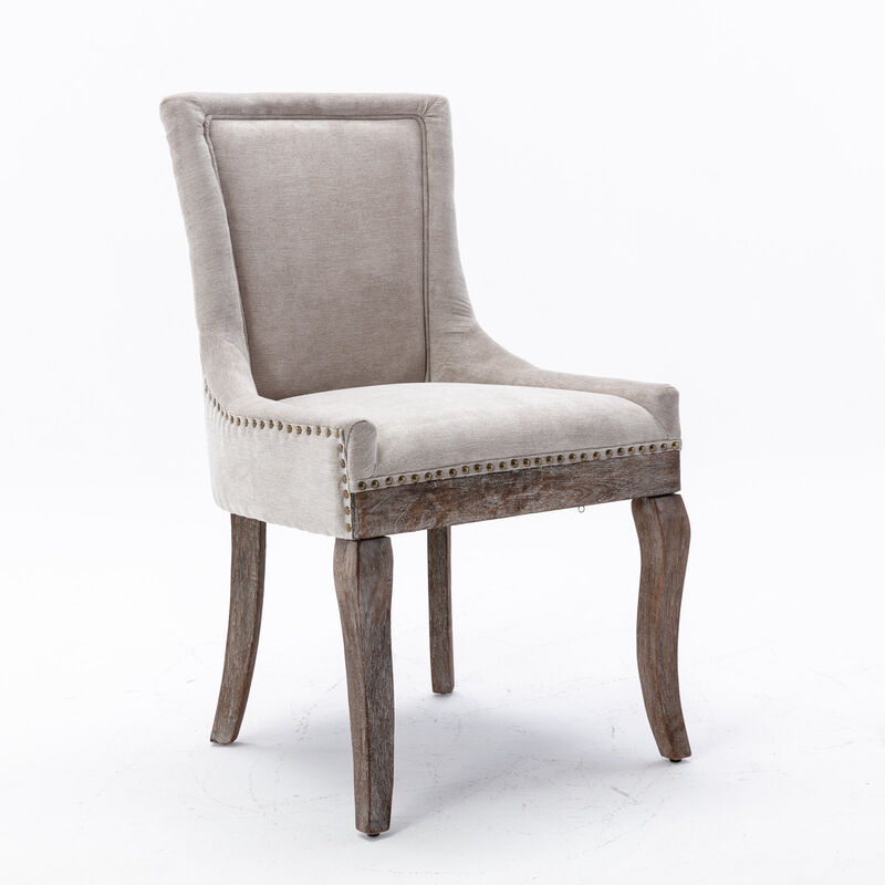 Set of 2 Upholstered Side Dining Chairs, Thick Fabric, Solid Wood Legs, Nailhead Trim