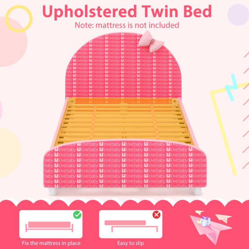 Hivvago  Wood Upholstered Twin Bed Platform with Slat Support
