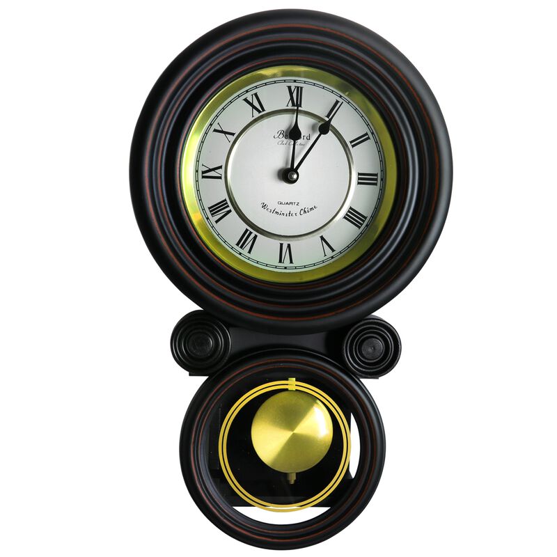 Bedford Clock Collection 16.5 Inch Contemporary Round Wall Clock with Pendulum