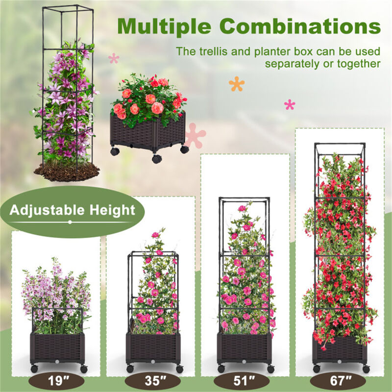 Garden Bed with Trellis Raised Planter Box with Climbing Plant Support for Outdoor Gardens
