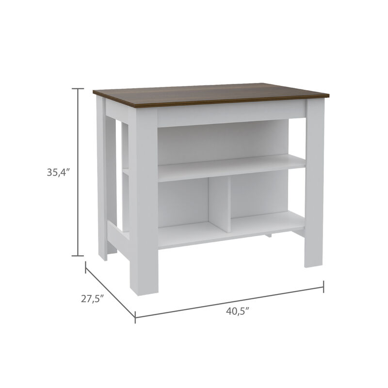 Streamdale Rockaway 3-Shelf Kitchen Island White And Walnut