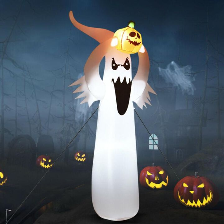 Hivvago 6 Feet Halloween Inflatable Blow Up Ghost with Pumpkin and LED Lights