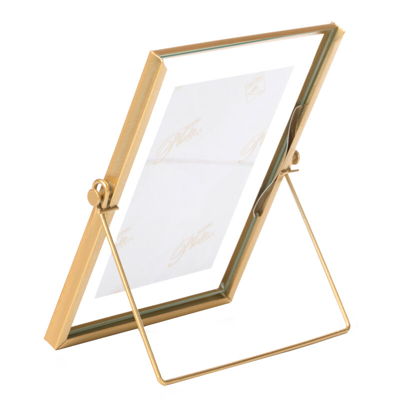 Modern Metal Floating Tabletop Photo Picture Frame with Glass Cover and Easel Stand, Gold 4" x 6"