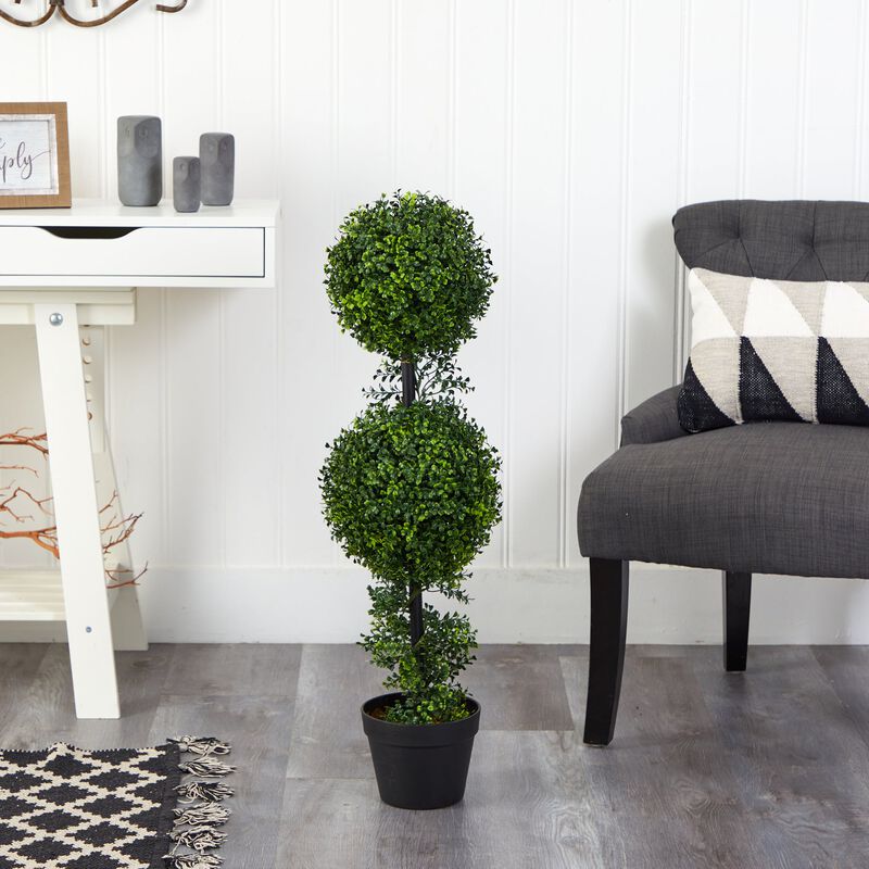 Hivvago 34 Inches Boxwood Double Ball Topiary Artificial Tree (Indoor/Outdoor)
