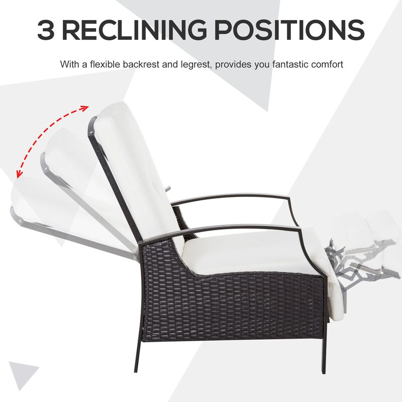 White Rattan Recliner: Adjustable Hand-Woven Chair for Patio, Garden, Poolside