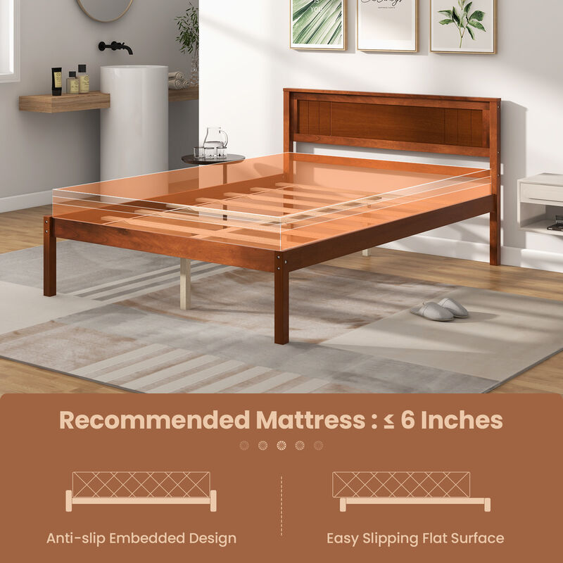 Bed Frame with Wooden Headboard and Slat Support