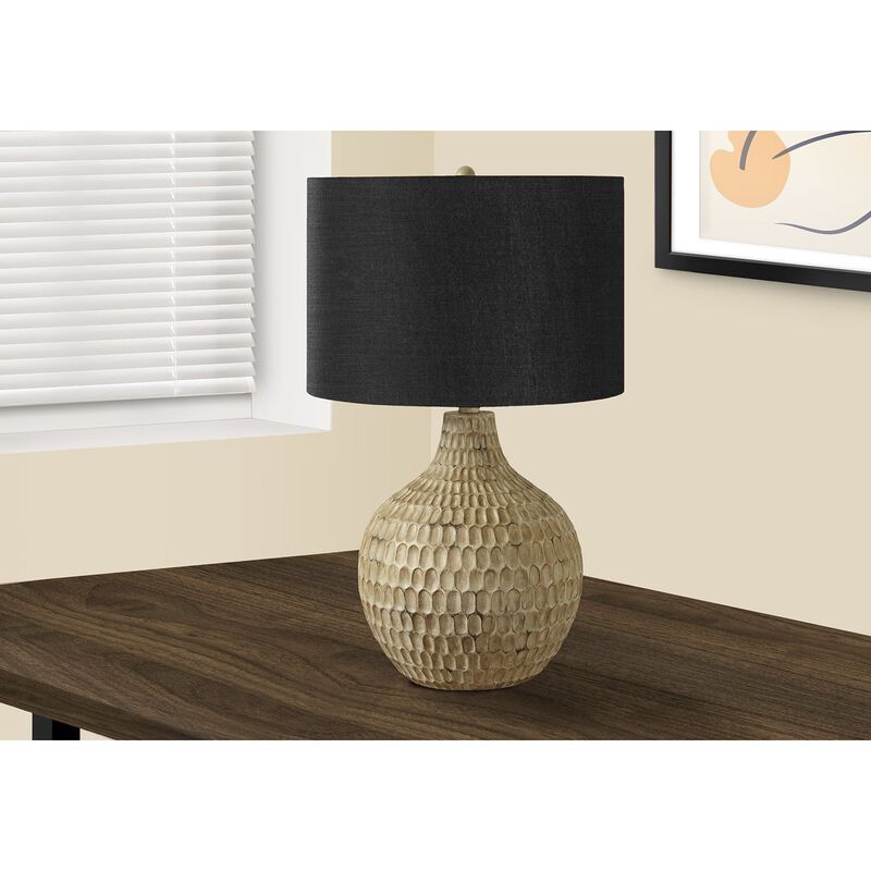Monarch Specialties I 9606 - Lighting, 25"H, Table Lamp, Black Shade, Brown Resin, Contemporary