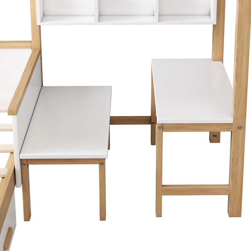 Streamdale Wooden House Bed with Desk, Drawer & Bookshelf