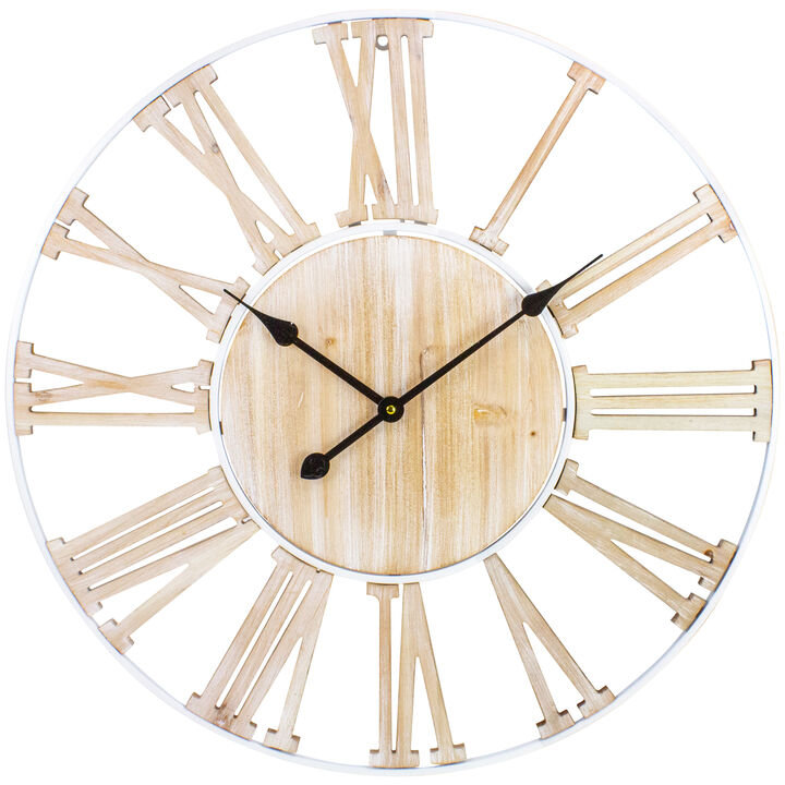 28" Metal Framed Roman Numeral Battery Operated Round Wall Clock