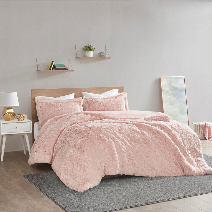 Gracie Mills Susie Solid Shaggy Long Fur Duvet Cover Set