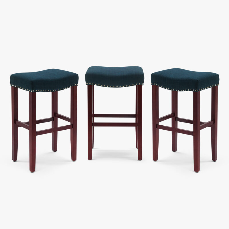 WestinTrends 29" Upholstered Saddle Seat Cherry Bar Stools (Set of 3)