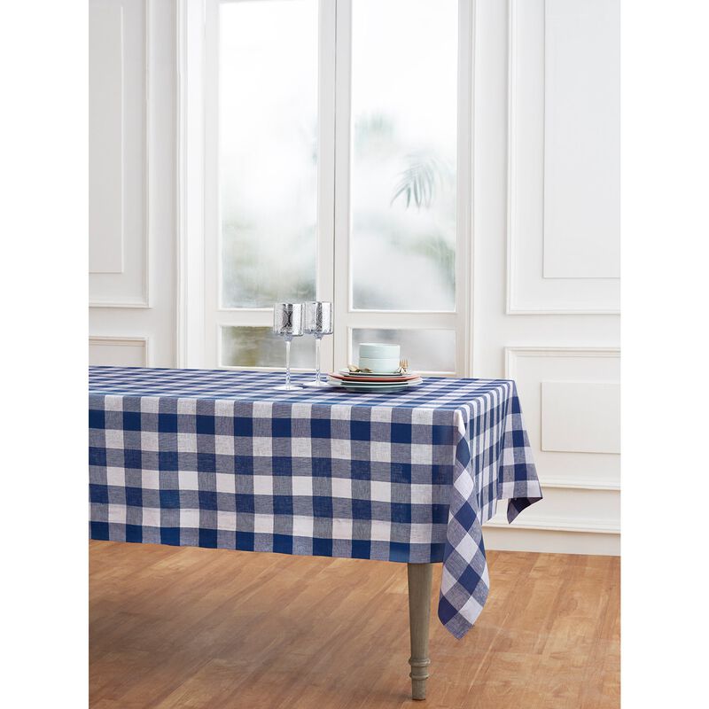 Solino Home 100% Pure Linen Tablecloth | Buffalo Check Dining Table Cloth