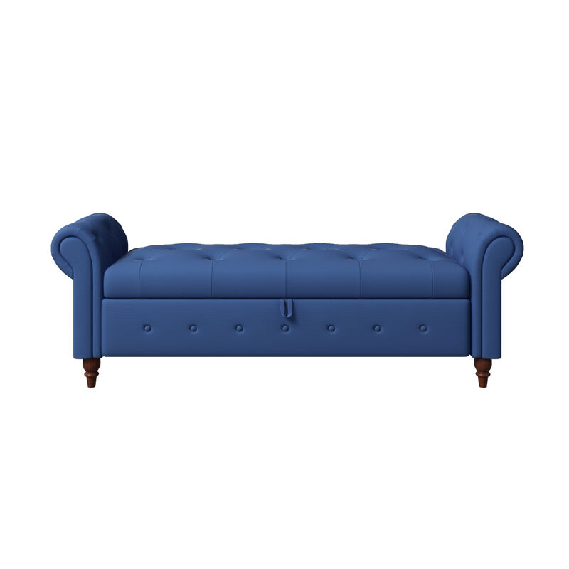 Bed Bench Navy Blue Fabric