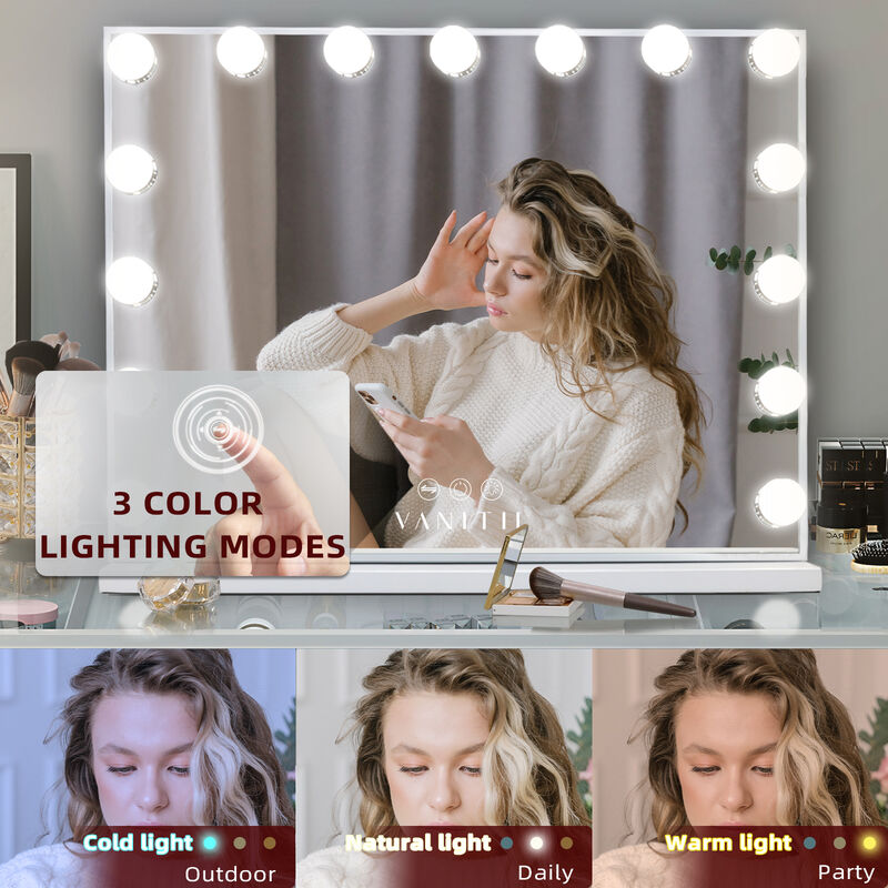 23''x19''  Hollywood Makeup Vanity Mirror 15 LED Bulbs USB Port White
