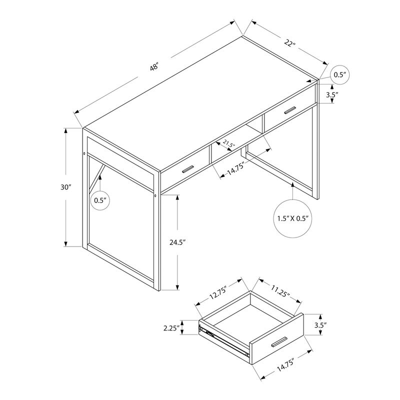 Monarch Specialties I 7364 Computer Desk, Home Office, Laptop, Storage Drawers, 48"L, Work, Metal, Laminate, White, Grey, Contemporary, Modern