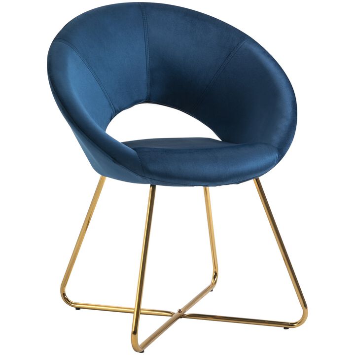 Blue Reception Elegance: Velvet Accent Chair with Gold Metal Legs