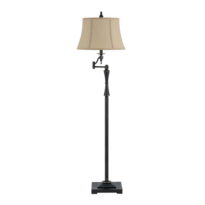 Metal Body Floor Lamp with Fabric Tapered Bell Shade, Beige and Black-Benzara