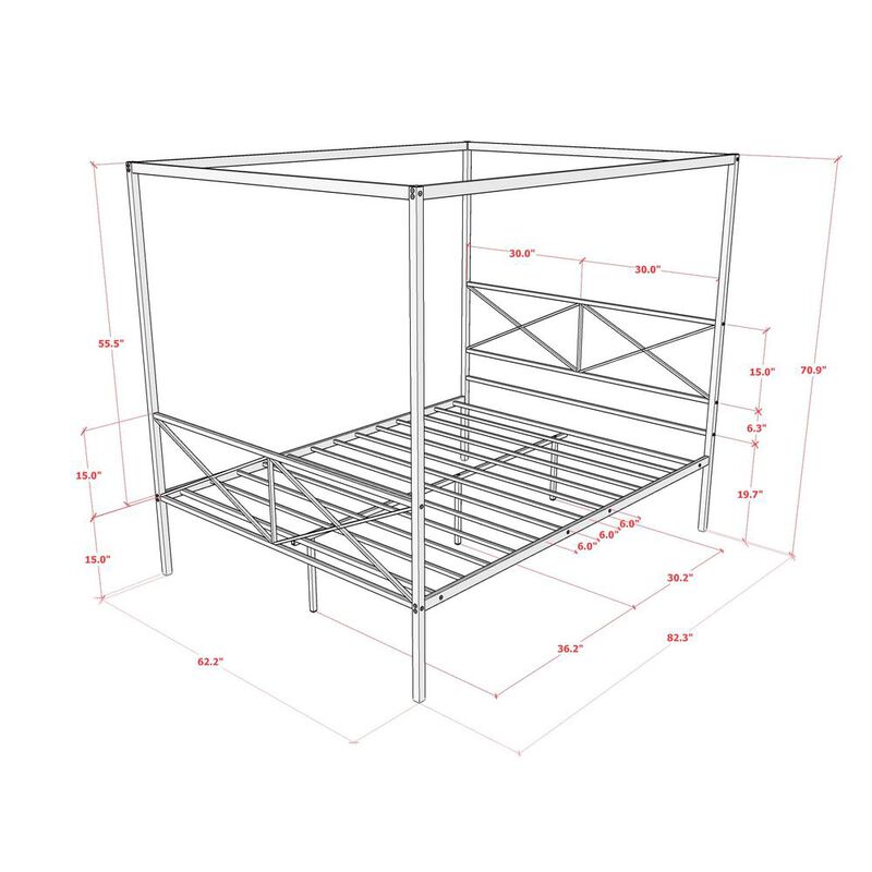 East West Furniture GEQCBLK Glendale Platform Bed Frame with Modern Style Headboard and Footboard - Canopy Metal Frame in Powder Coating Black