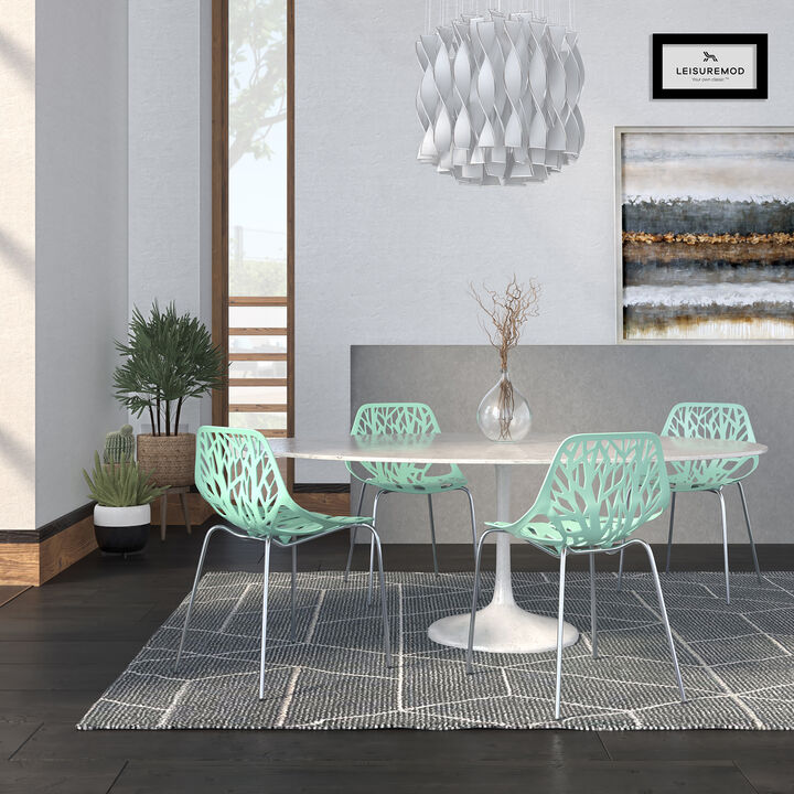 LeisureMod Asbury Dining Stackable Chair in Polypropylene Seat and Chrome Legs Set of 4
