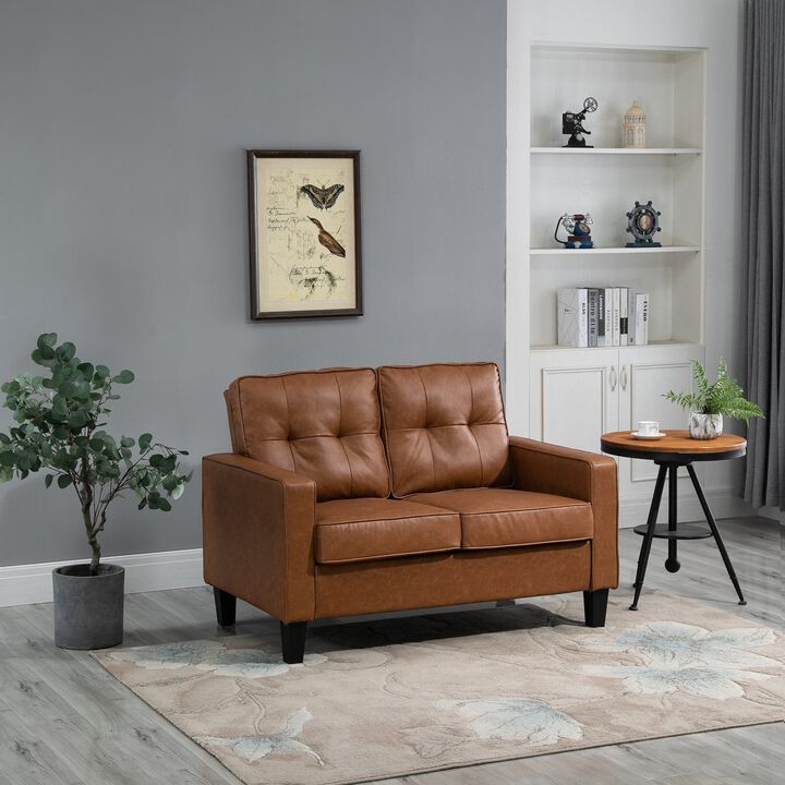 Brown Cozy Seating: 2-Seater Tufted PU Leather Loveseat