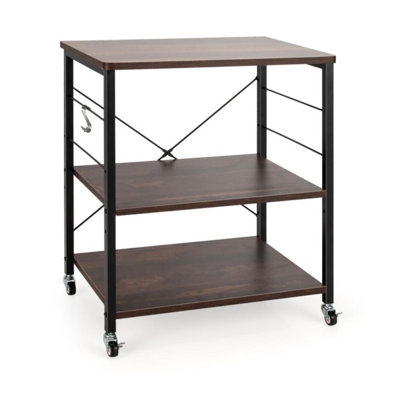 Hivvago 3-Tier Kitchen Baker's Rack Microwave Oven Storage Cart with Hooks
