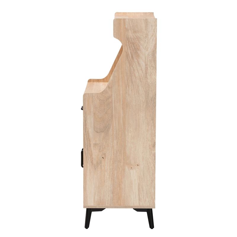 Baxton Studio Pavone Mid Century Modern Oak Brown Wood Kitchen Cabinet