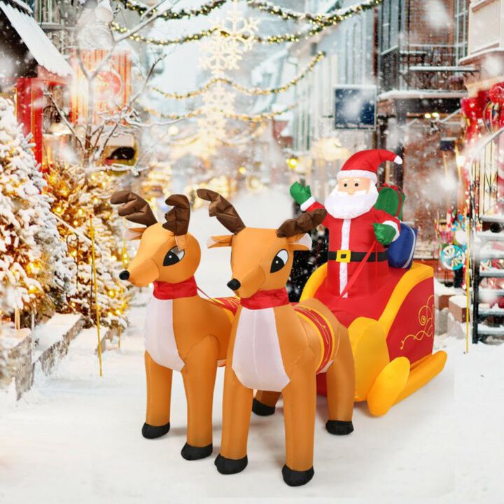 Hivvago 7.5 Feet Waterproof Outdoor Inflatable Santa with Double Deer and Sled