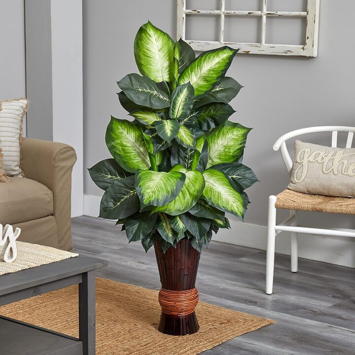 Hivvago Golden Dieffenbachia w/Bamboo Planter