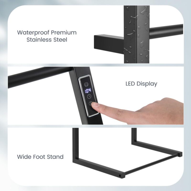 Hivvago 8 Bars Freestanding Wall Mounted Towel Warmer Rack with LED Display