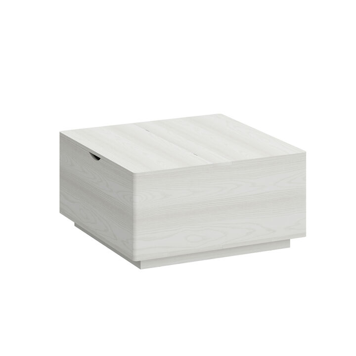 FUFU&GAGA Modern White Wood Grain Round Coffee Table with Lift-up Top and Arc-Shaped Sides (35.4" W x 35.4" D x 18.5" H), White