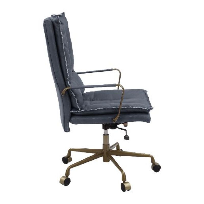 Office Chair with Leatherette Seat and Tufted Details, Gray-Benzara