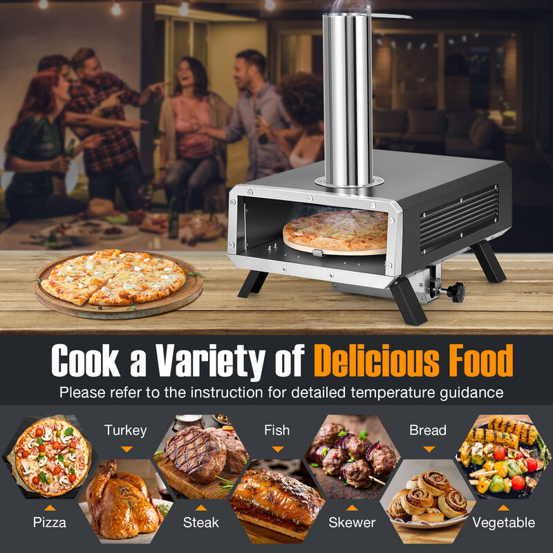 Outdoor Pizza Oven, Portable Wood Pellet Pizza Stove with 12-Inch Round Rotatable Pizza Stone