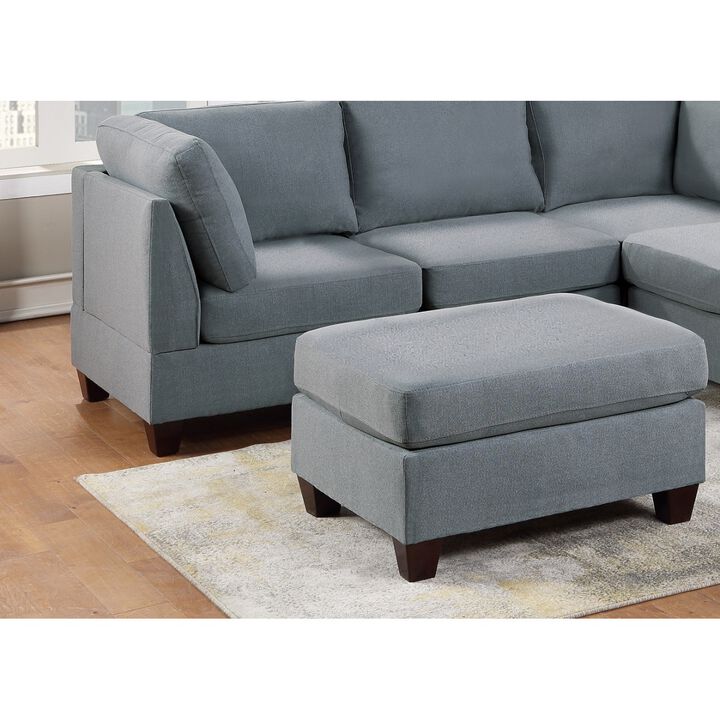 Living Room Furniture Cocktail Ottoman Linen Like Fabric 1 Piece Plush Ottoman Wooden Legs