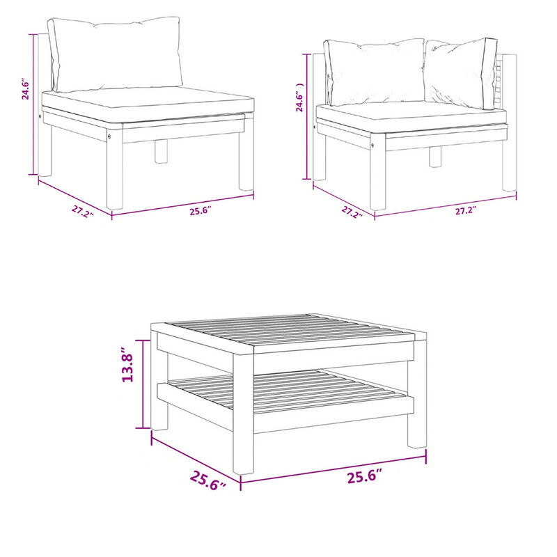 Lina 5pc Outdoor Modular Sofa and Coffee Table Set, Brown Acacia Wood - Benzara