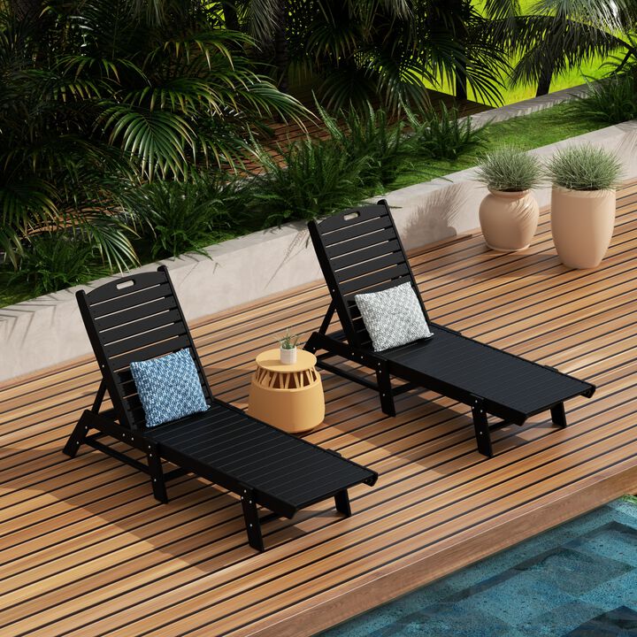 Reclining Outdoor Patio Adjustable Chaise Lounge Chair (Set of 2)
