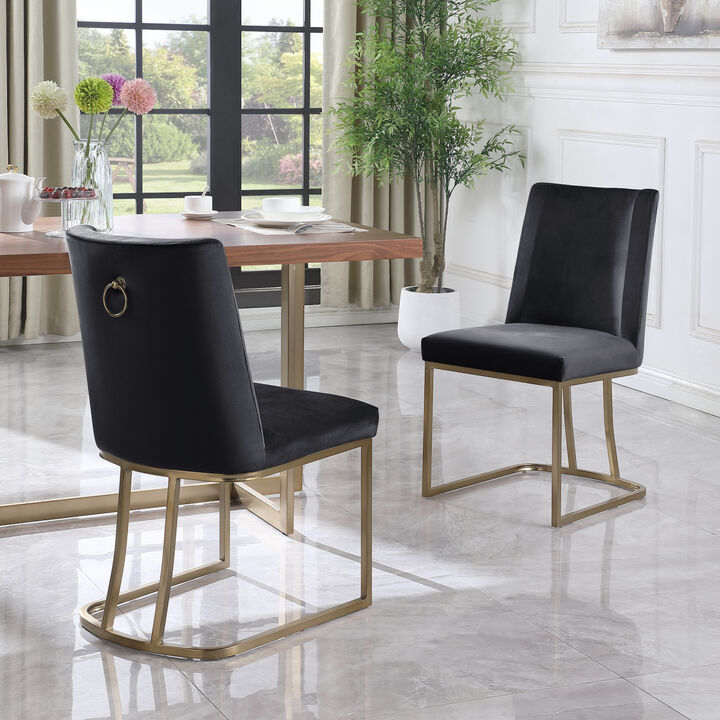 Dining Chairs, Velvet Upholstered Side Chair, Gold Metal Legs (Set Of 2) - Black