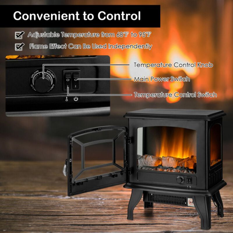 Hivvago Freestanding Fireplace Heater with Realistic Dancing Flame Effect-Black
