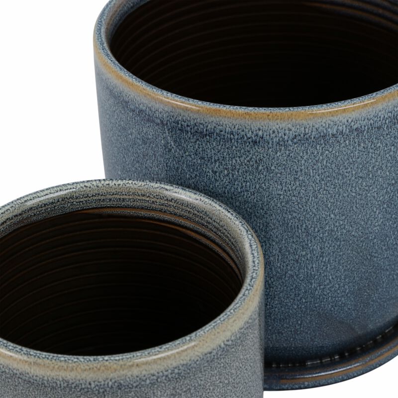 Blue Ceramic Saucer Planter Set