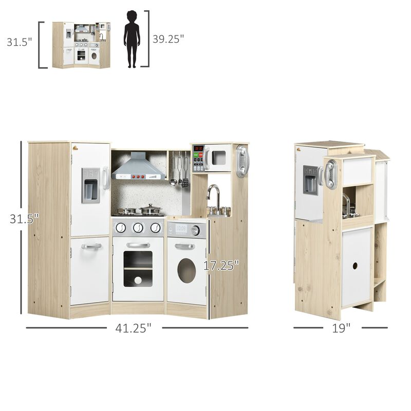 White Kids' Play Kitchen: Corner Set with Interactive Ice Maker