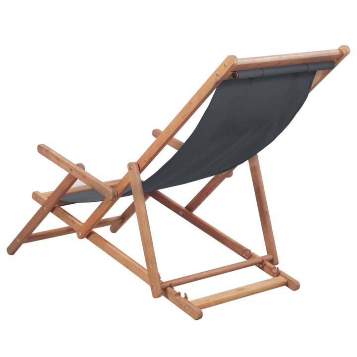 vidaXL Folding Beach Chair Fabric and Wooden Frame Gray