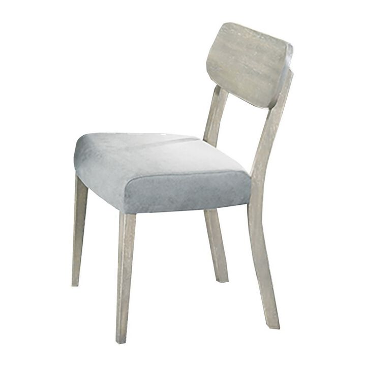 Romy Dining Chair with Open Back, Natural Wood Grain, Gray Fabric - Benzara